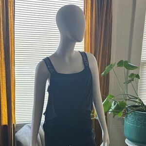 bebe Black Satin-Look Top with Branded Tag